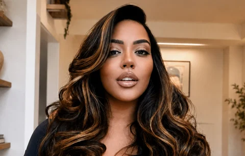 brown highlight loose body wave glueless HD lace wig with pre-cut lace and 200% density on a mannequin head