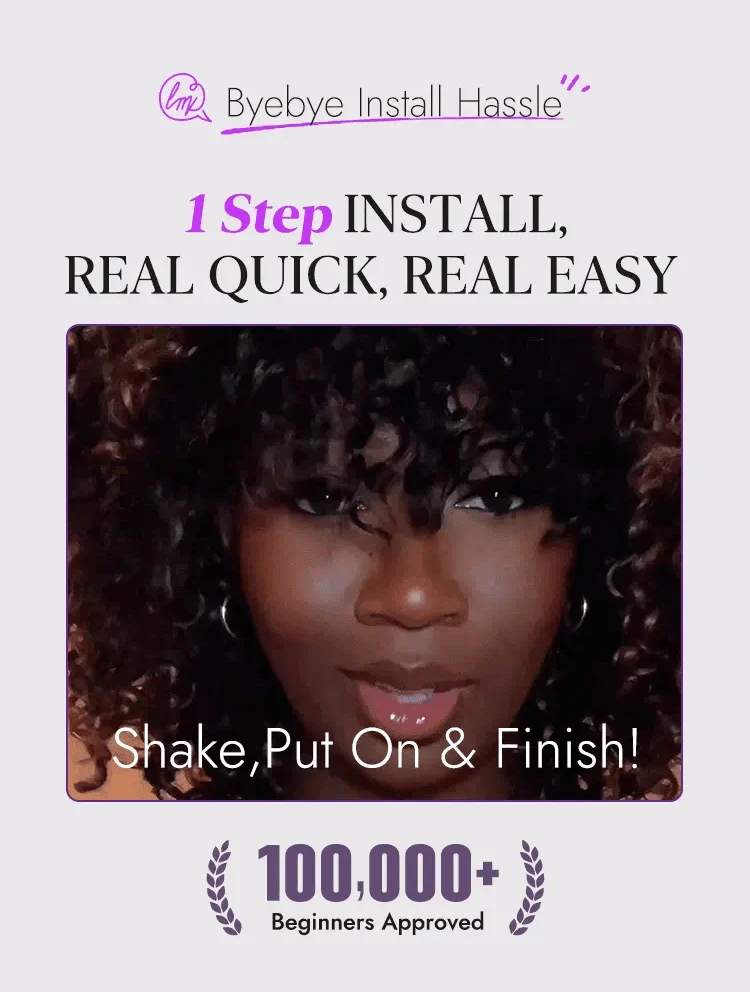 1 SEC INSTALL WIG | Brown Highlight Water Wave Natural Scalp Glueless Minimalist Lace Short Curly Wig with Bangs-27