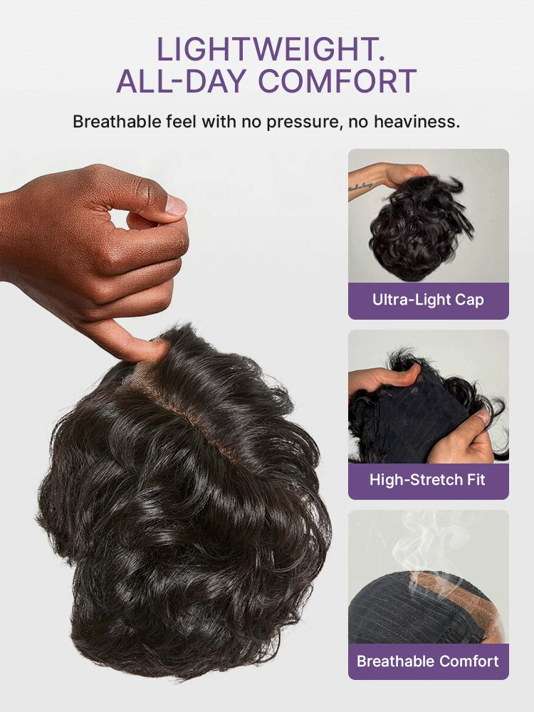 New Customers Only | Beginner Friendly Natural Black Lightweight Roll Curl Glueless Minimalist HD Lace Short Pixie Cut Wig Pre Cut Lace-14