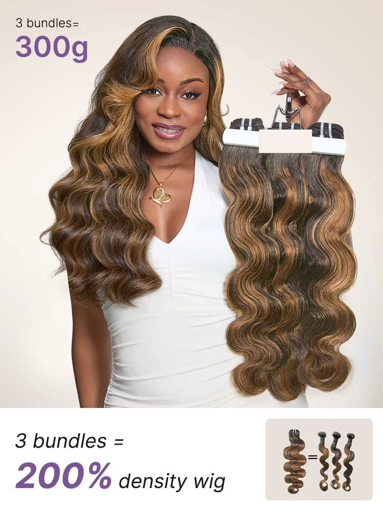 Brown Highlight Body Wave Bundles 100% Premium Remy Human Hair Bundles 1pc / 3pcs-19