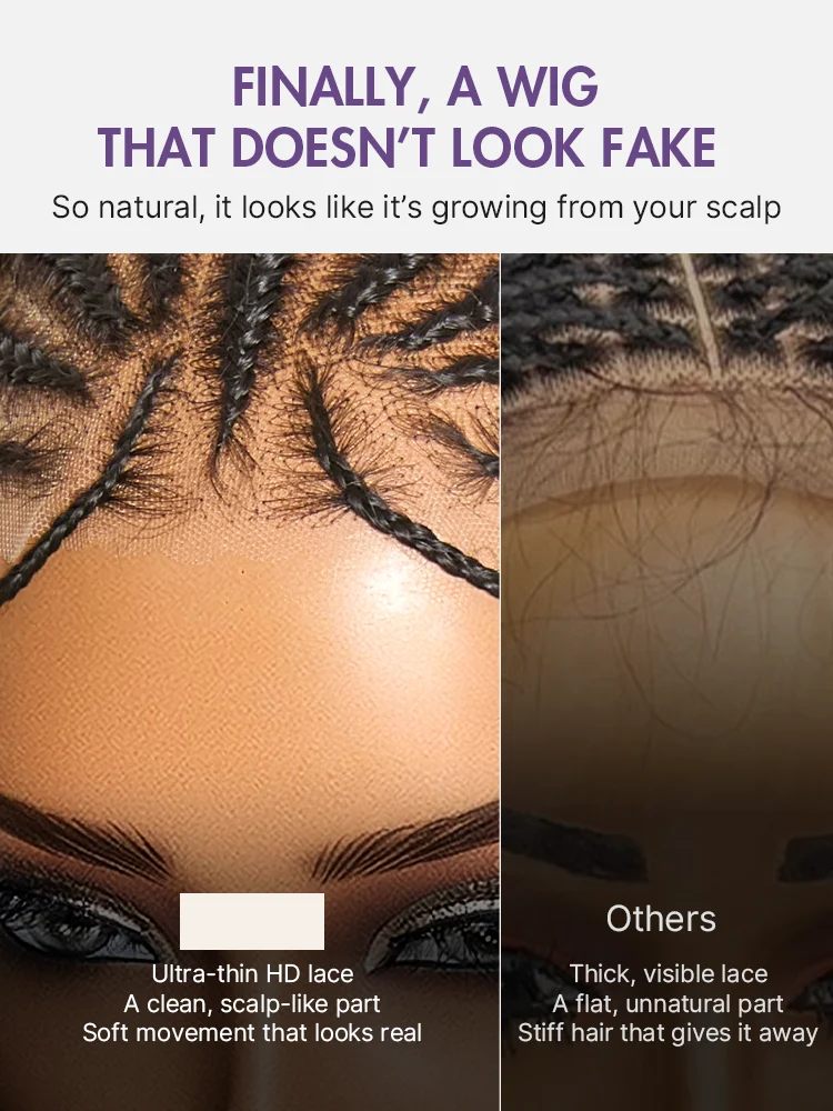 Boho Fulani Braids Water Wave 13x4 Frontal Lace Wig Pre-cut Lace Human Hair-11