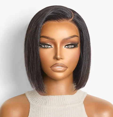 ANNIVERSARY ADD-ON | Super Natural C Part Natural Black Glueless Lace Bob Wig 100% Human Hair | Fits All Face Shapes-11