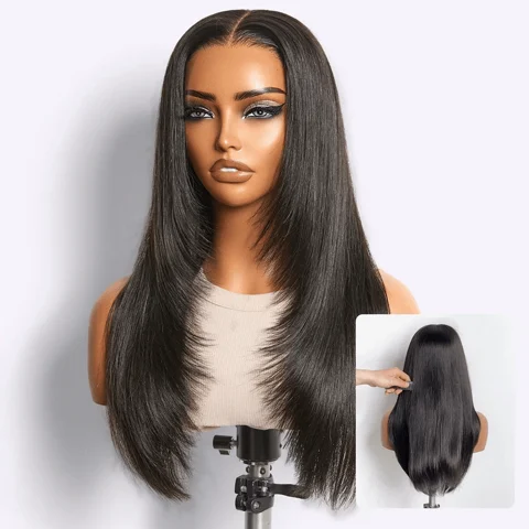 PreMax Super Natural lace wig with face-framing layered cut, silky straight human hair, 13x4 lace frontal, glueless style