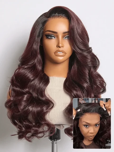 All-Day Comfort Wig 180% Density Rich Dark Plum Loose Body Wave PartingMax Glueless 7x6 Closure HD Lace Wig Pre-Cut Lace-35