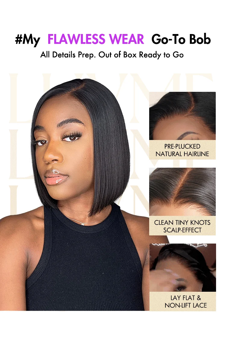Ultra Natural Glueless Minimalist HD Lace C Part Bob Wig 100% Human Hair | Classic & Chic-13