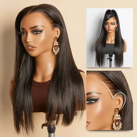 NatureMAX™ Silky Straight HD Lace Front Wig with pre-cut 13x4 lace and ear-to-ear coverage, glueless style.