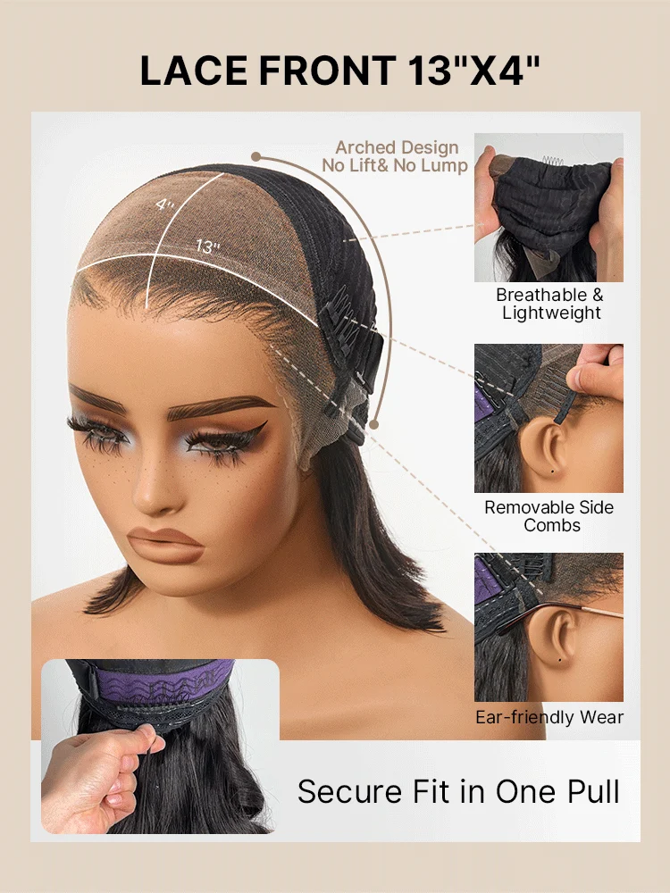 NatureMAX™ Silky Blunt Cut Bob Glueless Ear-to-ear 13x4 HD Lace Front Wig Pre-Cut Lace Flexi-Fit Drawstring Cap-19