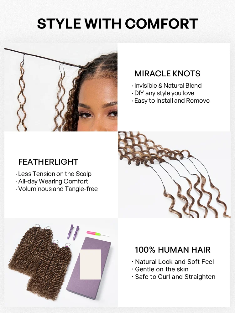 Miracle Knots Colored Crochet Hair Wet and Wavy Highlights | Mix Brown for for Boho Braids | Crochet Weaves | Fulani Braids | Twists Pre-Separated Lightweight Full & Soft Pre-Looped Human Hair Extensions Protective Style-21