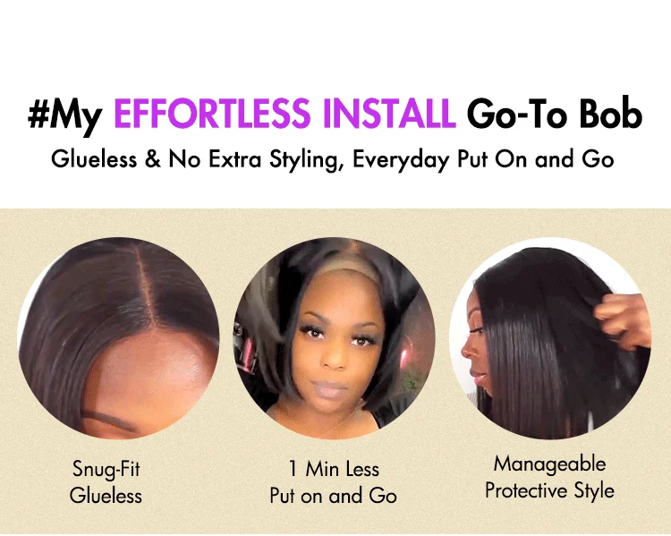 Weekly Special | Beginner Friendly Glueless Silky Blunt Cut 4x4 Closure Bob Wig 100% Human Hair | Upgraded 2.0-12