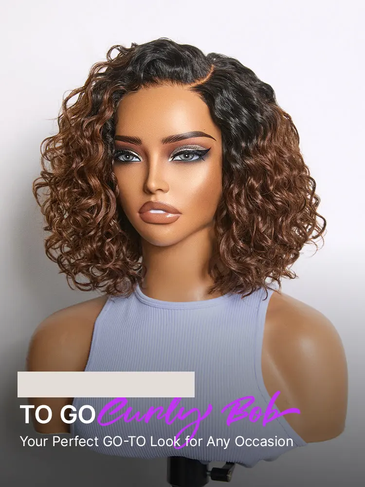 Ready to Go Ombre Brown Water Wave Short Curly Bob Wig Glueless Minimalist HD Lace Wig Pre-Cut Lace-12