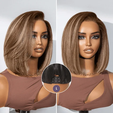 All-Day Comfort™ wig featuring a highlight blunt cut bob, glueless HD lace, and pre-cut lace for natural styling.