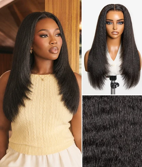 Kinky straight butterfly cut layered HD lace wig with 7x6 closure from , glueless and pre-cut lace for new customers.