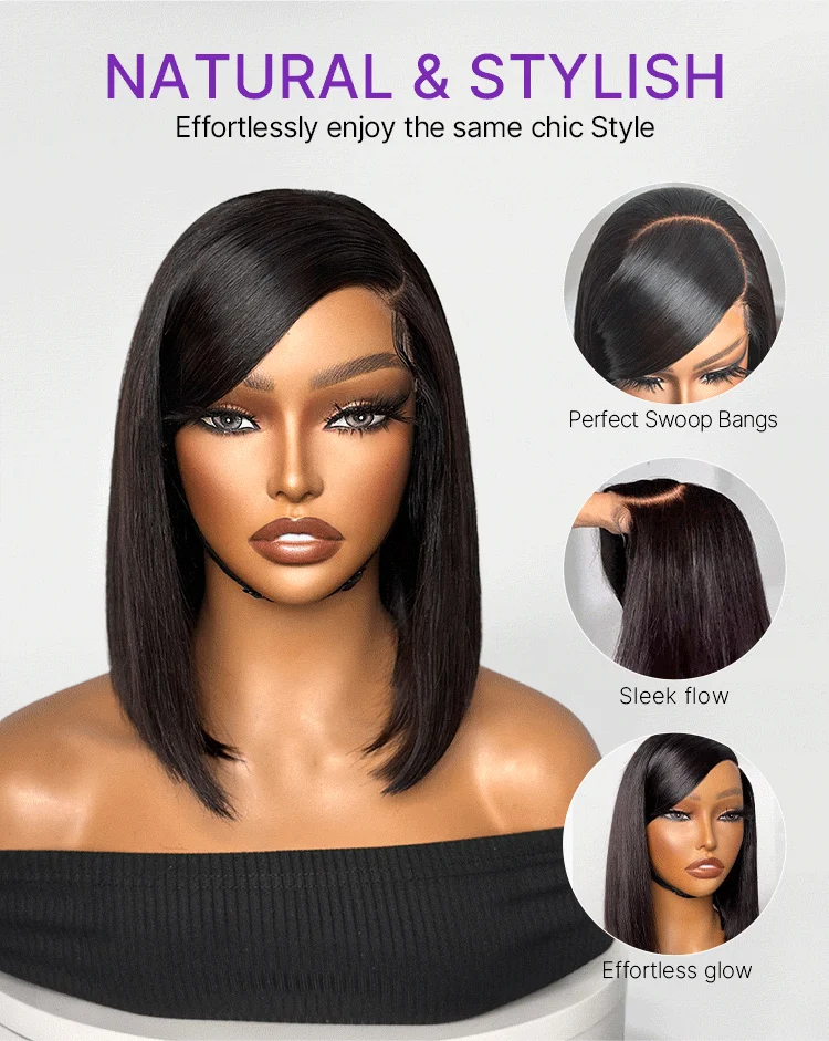 Swoop Bangs Breathable Cap Deep Left C Part Silky Straight Glueless 5x5 Closure Lace Bob Wig-08