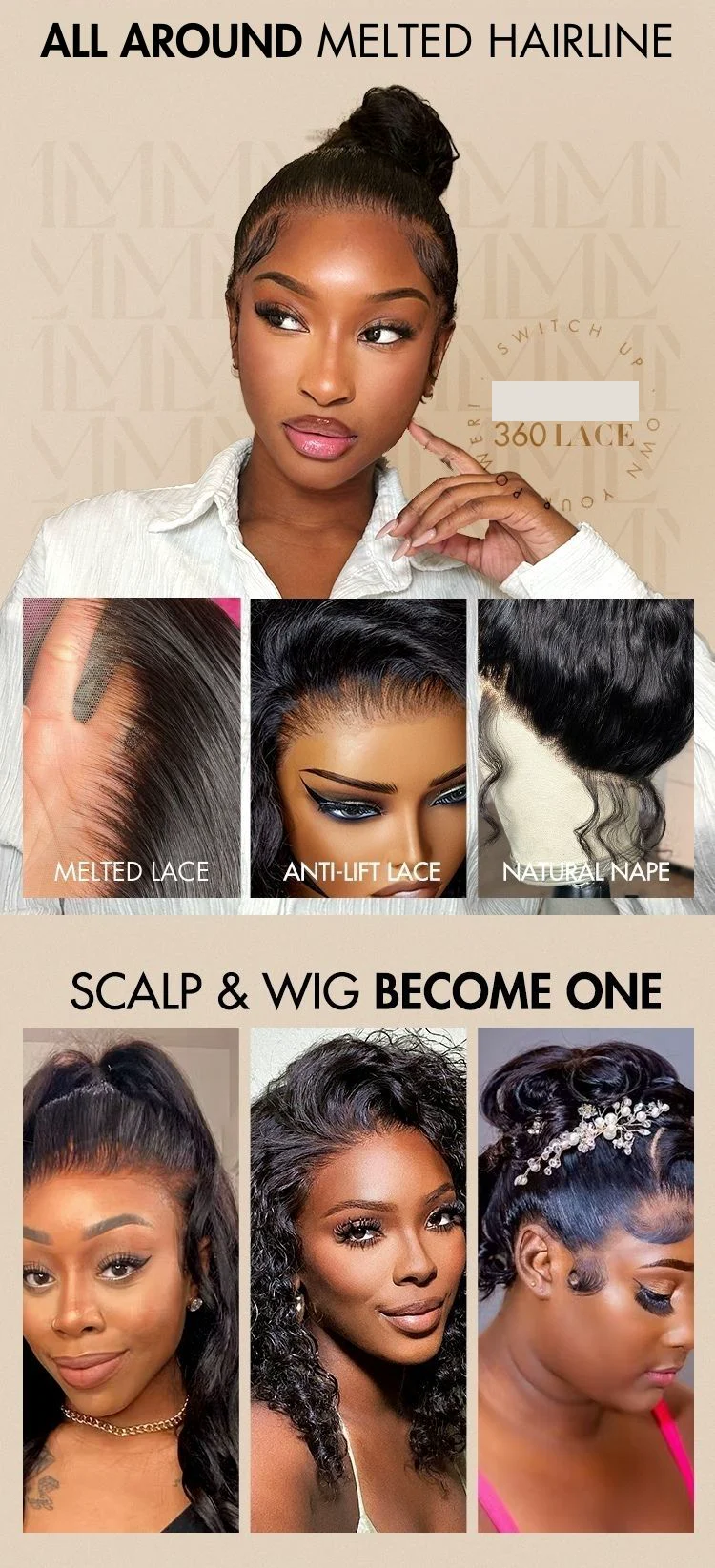 Water Wave 360 Lace Flexi-Fit Invisi Drawstring Cap Long Wig 100% Human Hair Pre-bleached & Pre-plucked & Pre-Cut Lace-12