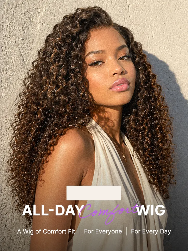 All-Day Comfort Wig 200% Density Brown Ombre Kinky Curly  PartingMax Glueless 7x6 Closure HD Lace Wig Pre-Cut Lace