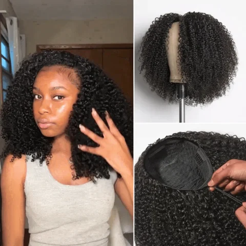 Too Easy Texture 3-in-1 half wig with kinky curly and yaki straight styles, glueless flexi-fit drawstring design