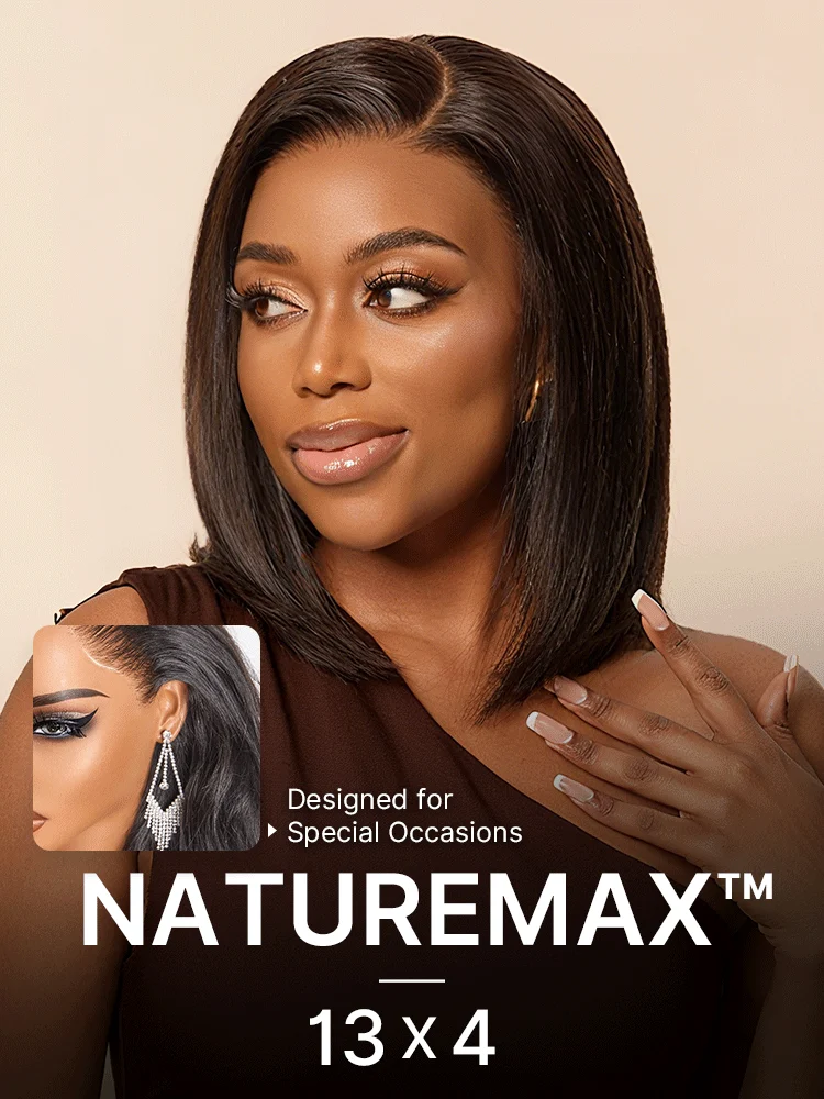 NatureMAX™ Silky Blunt Cut Bob Glueless Ear-to-ear 13x4 HD Lace Front Wig Pre-Cut Lace Flexi-Fit Drawstring Cap-16