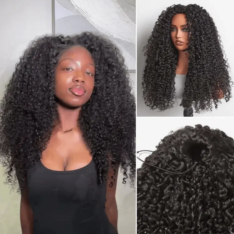 Too Easy Texture Burmese Curly Half Wig with 180% density, glueless drawstring design, flexible fit, beginner-friendly.