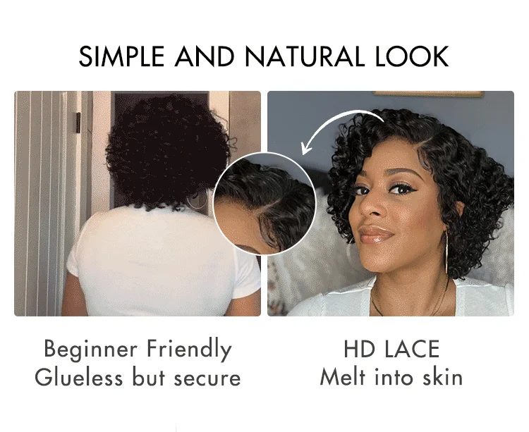 Weekly Special | Trendy Short Cut Curly Minimalist HD Lace Glueless Side Part Wig 100% Human Hair