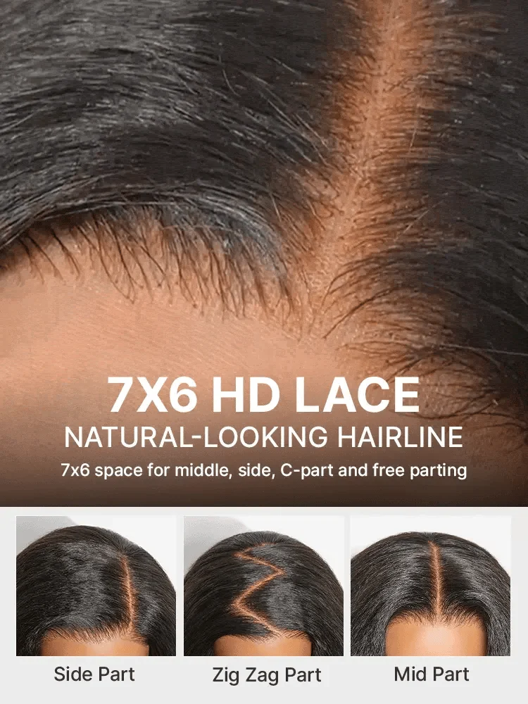 All-Day Comfort™ Wig 180% / 250% Density Kinky Body Wave / Layered Light Kinky Straight PartingMax Glueless 7x6 Closure HD Lace Wig Pre-Cut Lace-45