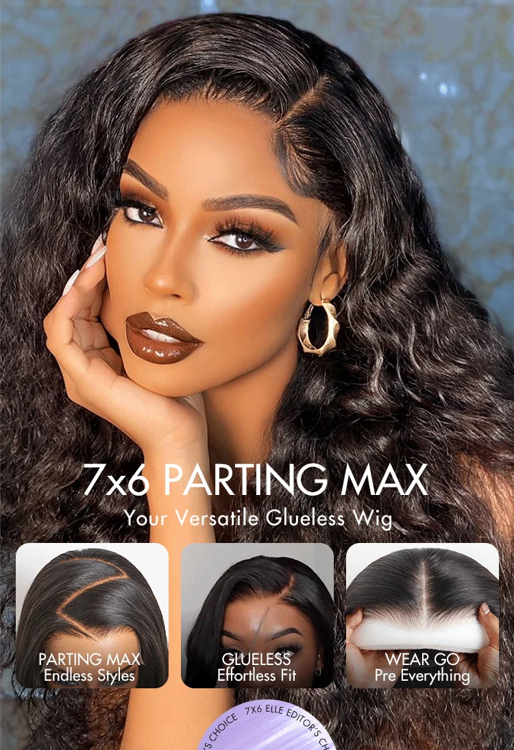 PartingMax Glueless Wig Ombre Copper Brown Water Wave 7x6 Closure HD Lace Wig-06