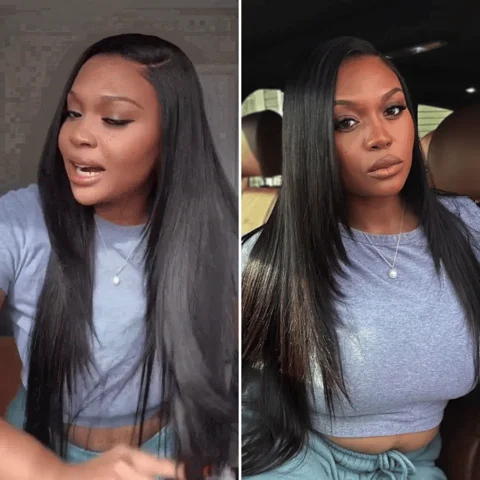 All-Day Comfort™ layered Light Yaki straight HD lace wig with 7x6 glueless closure and pre-cut lace, human hair.