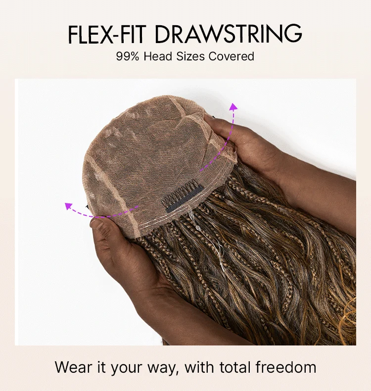 OwnScalp™Ombre Honey Blonde French Curl Knotless Boho Braids HD Full Lace Long Wig Flexi Fit Invisi Drawstring Cap - US Only-92