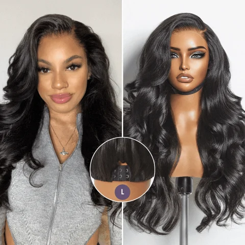 All-Day Comfort glueless loose body wave wig with 7x6 HD lace closure, pre-cut, plucked, and bleached ready to wear.