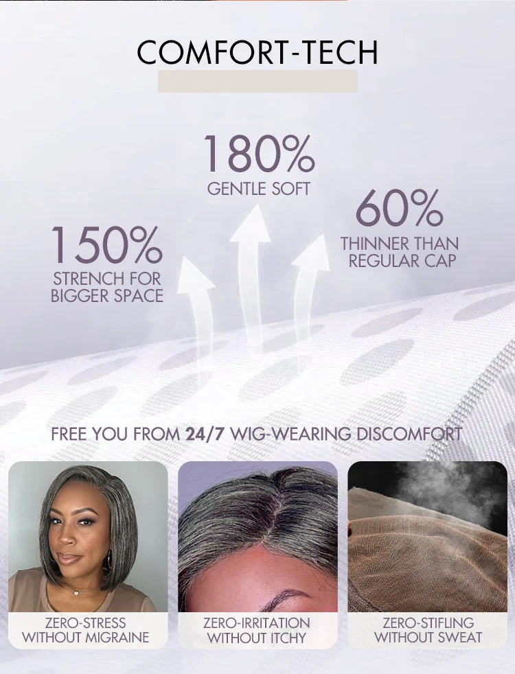 AiryFit™ Scalp Care Wigs -Salt and Pepper Glueless Minimalist HD Lace Bob Wig Pre-Cut Lace - US Only-08