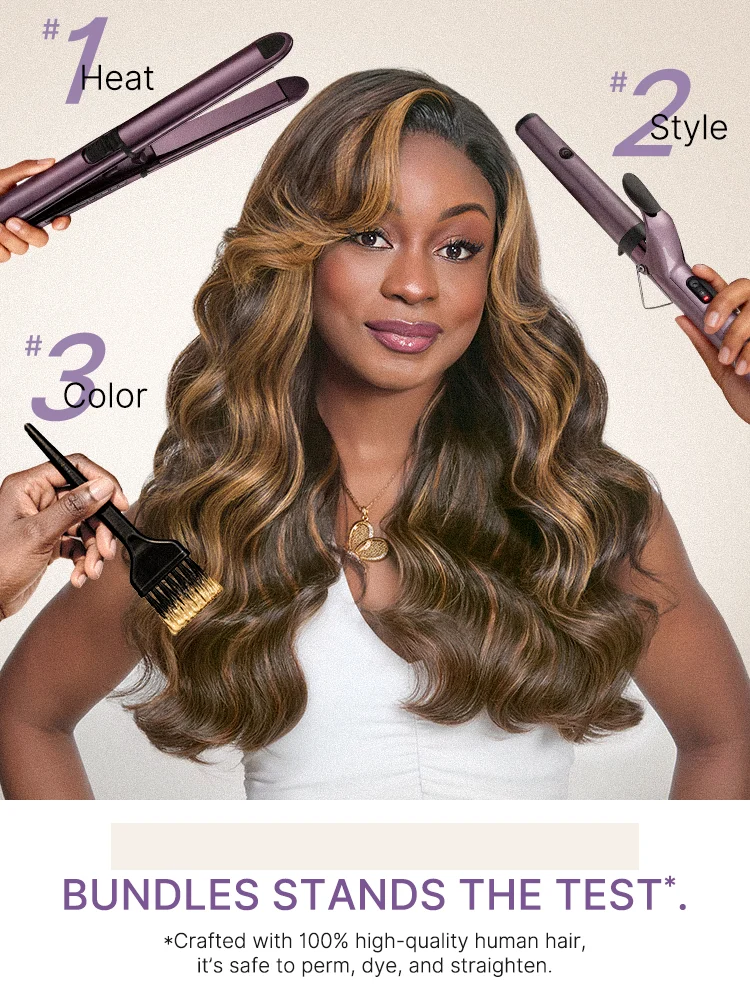Brown Highlight Body Wave Bundles 100% Premium Remy Human Hair Bundles 1pc / 3pcs-15