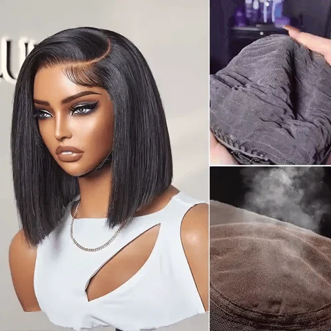 AiryFit™ Scalp Care Minimalist Lace Wig with silky blunt cut bob, glueless fit, HD lace, short style, natural look