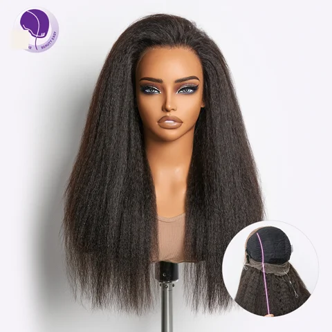MyOwn-Fit™ 360 HD Lace Kinky Straight Wig on flexible drawstring cap with pre-cut lace for a natural look
