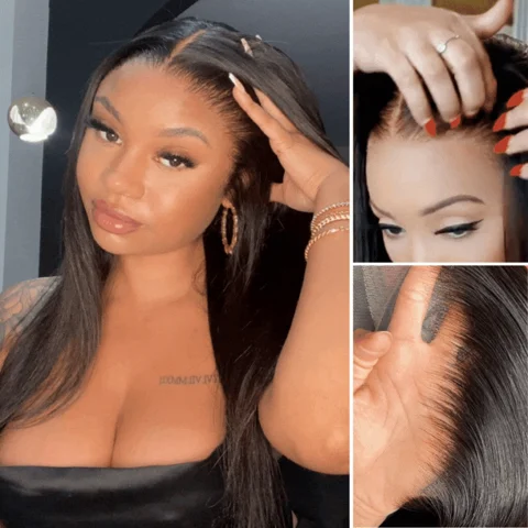 PreMax wig with silky straight, glueless 13x4 lace frontal, natural hairline, human hair, pre-cut lace for a seamless look