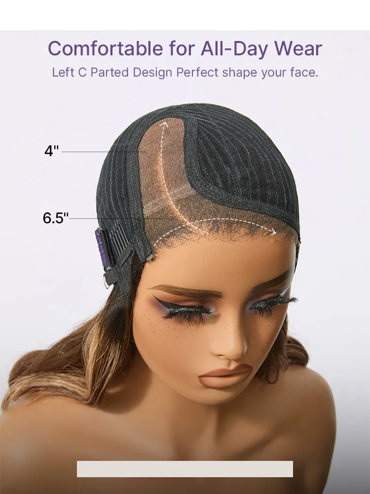Caramel Brown Highlight Layered Haircut Wavy Glueless HD Minimalist Lace Wig Pre-Cut-19