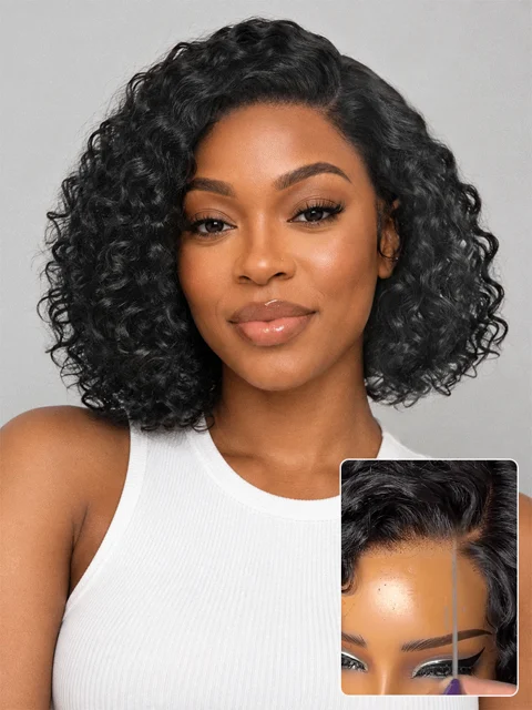 Ready to Go Water Wave Short Curly Bob Wig Glueless Minimalist HD Lace Wig Pre-Cut Lace-53