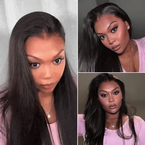 PreMax HD lace 13x4 frontal wig with silky straight human hair and natural hairline, glueless, pre-cut lace.