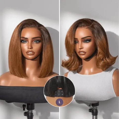 All-Day Comfort™ Ombre Ginger blunt cut bob wig with glueless HD lace and pre-cut lace for natural look and easy wear.