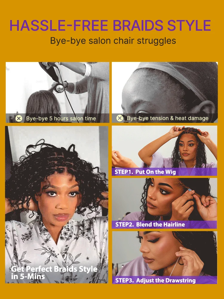 New Customers Only | Boho Braids Deep Curly Glueless 5x5 Closure Lace with Braided Top Human Hair Wig Pre-Cut Lace-27