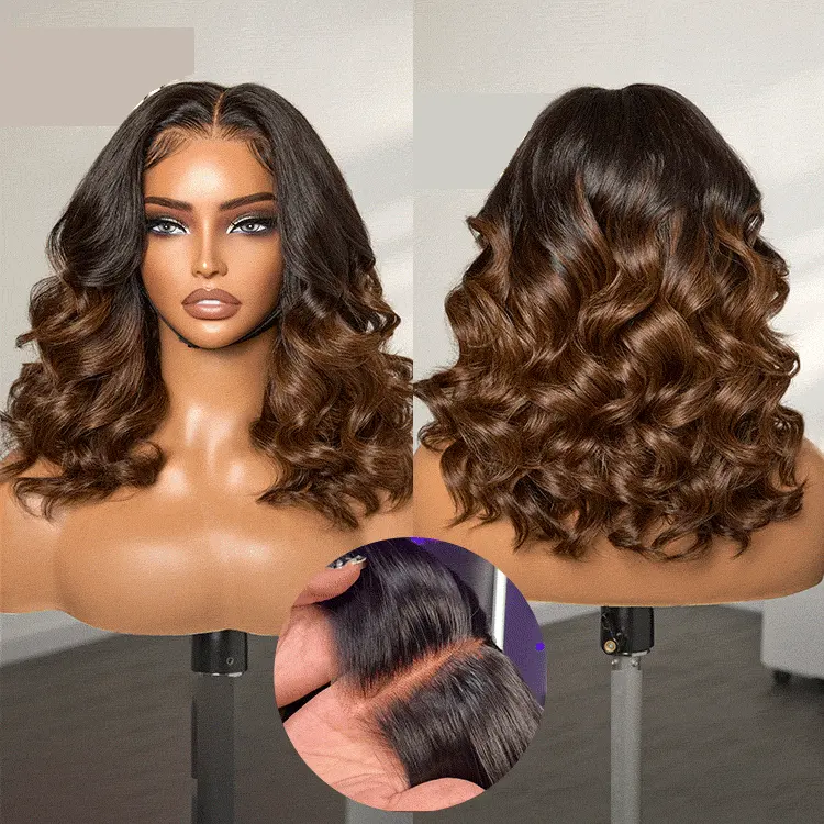PreMax Wigs ombre brown loose body wave lace wig with 5x5 glueless closure and pre-cut lace, US only