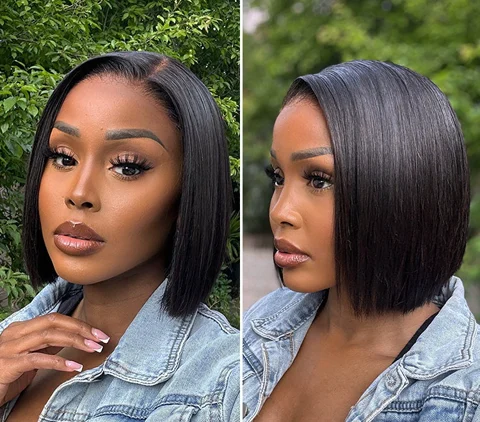 PreMax Wigs silky blunt cut bob wig with natural hairline, 13x4 lace frontal, short human hair, glueless style