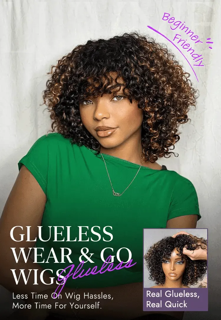 1 SEC INSTALL WIG | Brown Highlight Water Wave Natural Scalp Glueless Minimalist Lace Short Curly Wig with Bangs-25