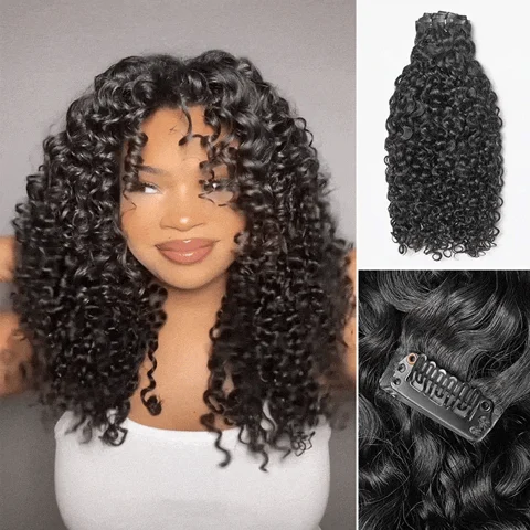 Burmese curly clip-in extensions, seamless real human hair pieces, 135g, 9pcs or 7pcs with free gift.