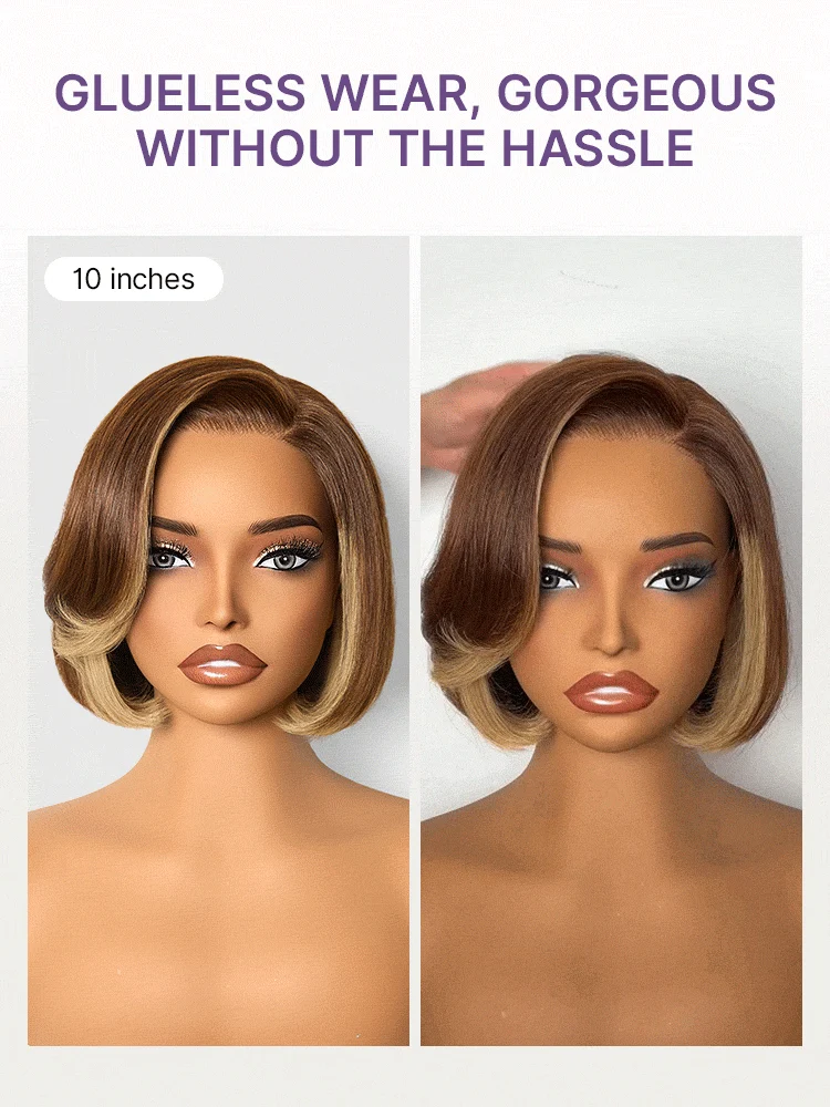 All-Day Comfort Honey Blonde Face-Framing Highlights Blow Out Layered Cut Glueless 5x5 Closure Lace Bob Wig Pre-cut Lace-39
