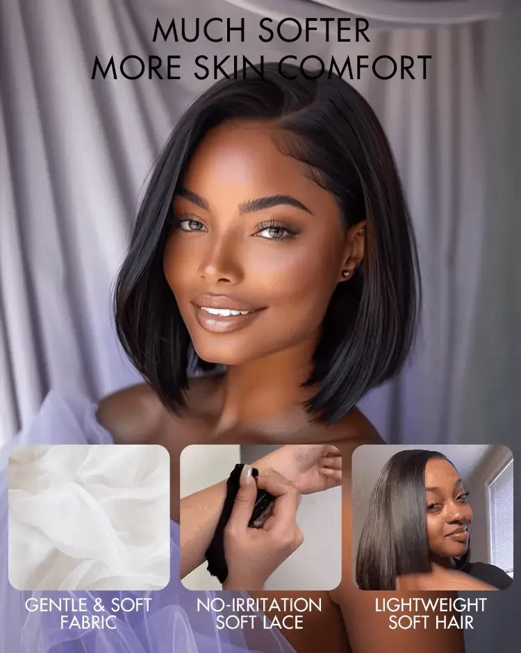AiryFit™ Scalp Care Wigs | Silky Blunt Cut Bob Snugfit Glueless Minimalist HD Lace Short Wig Pre-Cut Lace  - US Only-24
