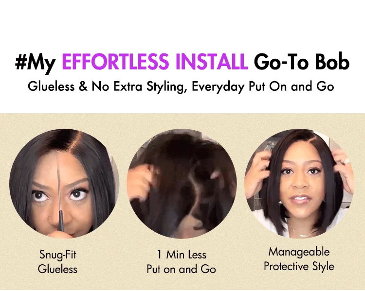 Ultra Natural Glueless Minimalist HD Lace C Part Bob Wig 100% Human Hair | Classic & Chic-12
