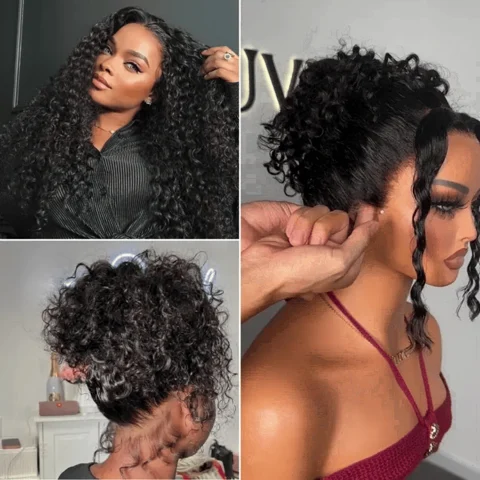 PreMax Water Wave Flexi-Fit 360 lace wig with curly long hair and pre-cut lace, featuring drawstring cap for secure fit