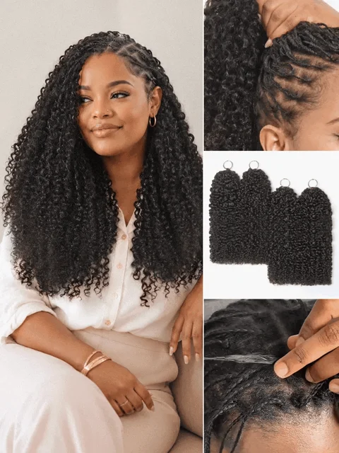 Miracle Knots crochet curly hair extensions with messy boho braids, full, lightweight, pre-looped human hair for protective styling