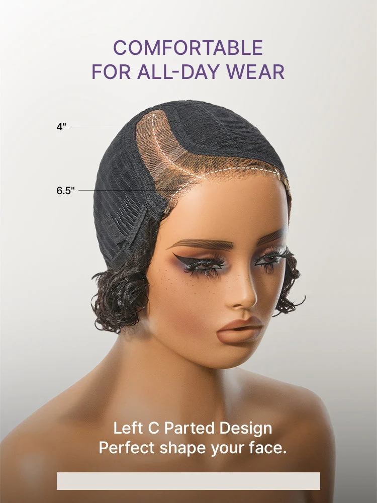 Brown Highlight Water Wave Pixie Cut Glueless Minimalist HD Lace Short Curly Wig-30