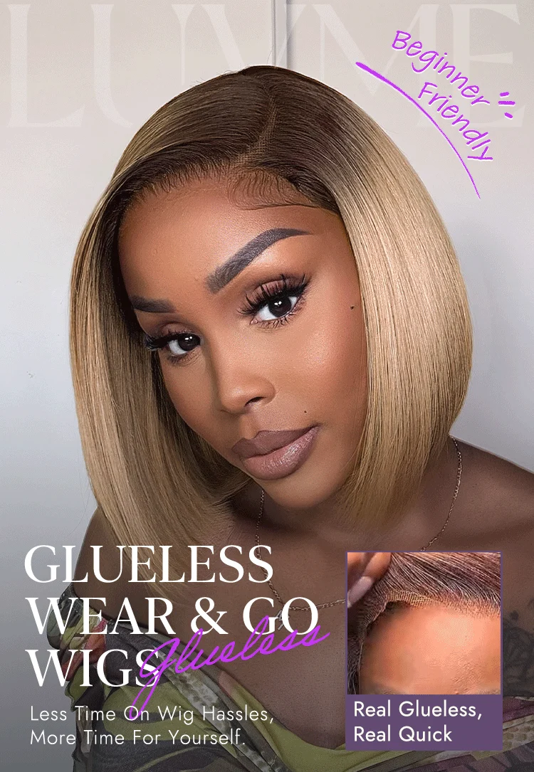 Ash Blonde Ombre Blunt Cut Bob Glueless Minimalist HD Lace Short Bob Wig Ready to Go Pre-Cut Lace-09