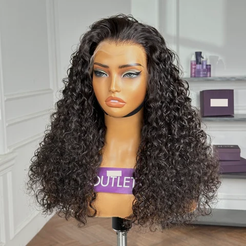 water wave 13x4 frontal HD lace glueless long curly wig with pre-cut lace and free part, natural and stylish.